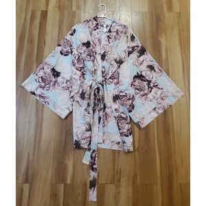 Cacique Kimono Robe w/ Belt  Womens Size 18/20 Pink Blue Multicolor Floral Print